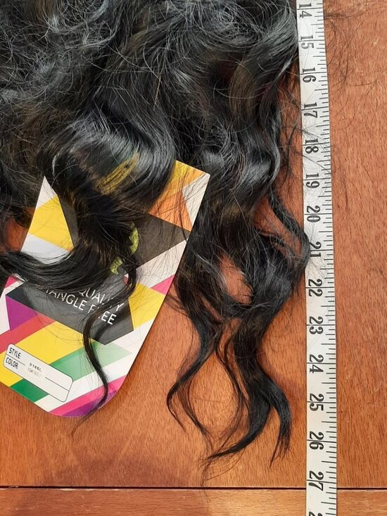 NEW TAG ! Long 27 Inch Human Hair Top Straight Bottom Curly Wig Black main image 7